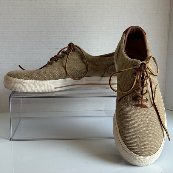Polo Ralph Lauren Vaughn Beige Canvas & Suede Sneakers Size 10 D - Picture 6 of 11